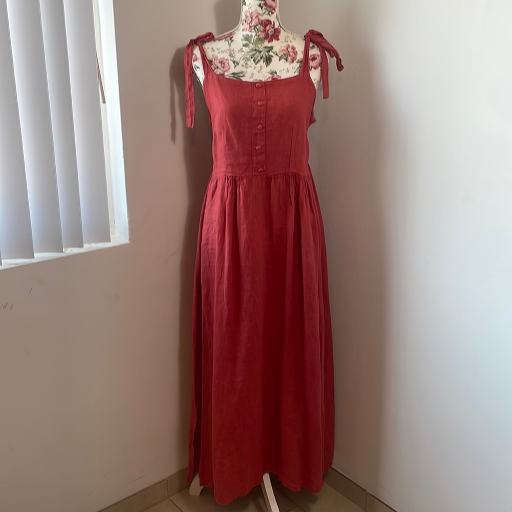 Francesca Bettini Linen Tie Sleeve Maxi Dress L